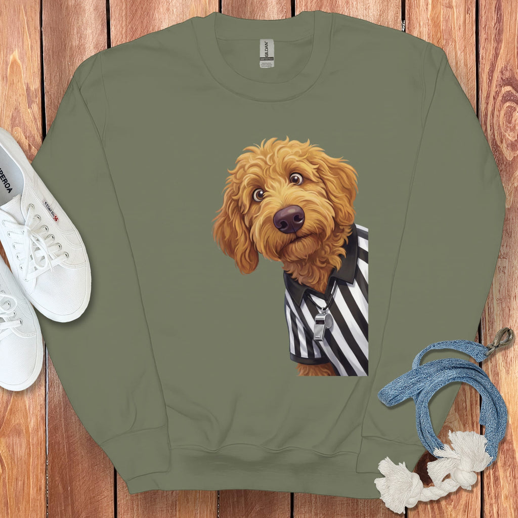 Apricot Goldendoodle Football Referee Sweatshirt in Military Green / S by Puppy Jo