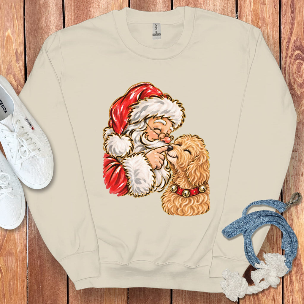 Apricot Goldendoodle Santa Kiss Sweatshirt in Sand / S by Puppy Jo