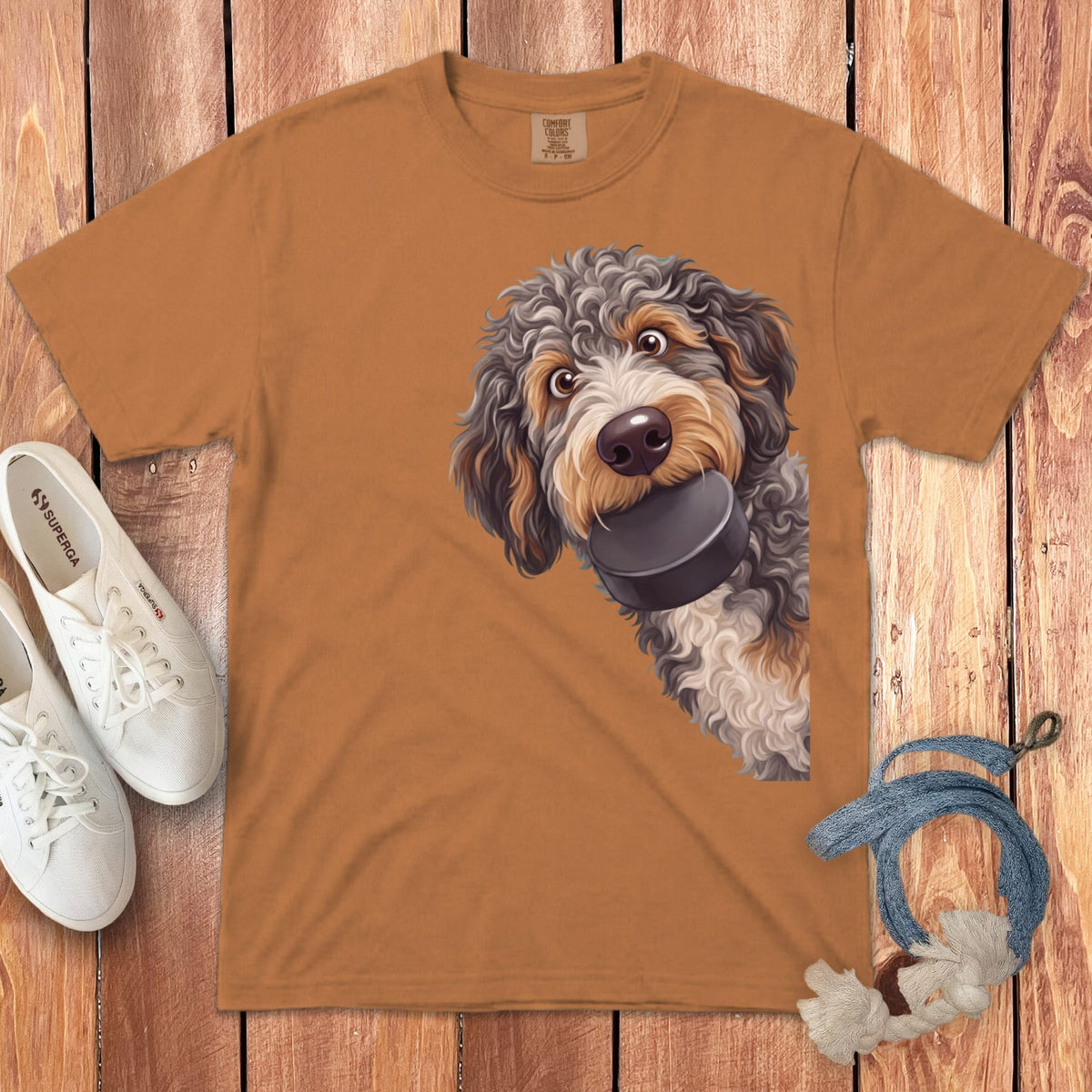 Aussiedoodle Hockey Puck Signature T-Shirt in Yam / S by Puppy Jo