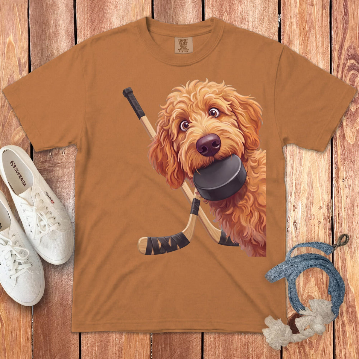 Apricot Goldendoodle Hockey Signature T-Shirt in Yam / S by Puppy Jo