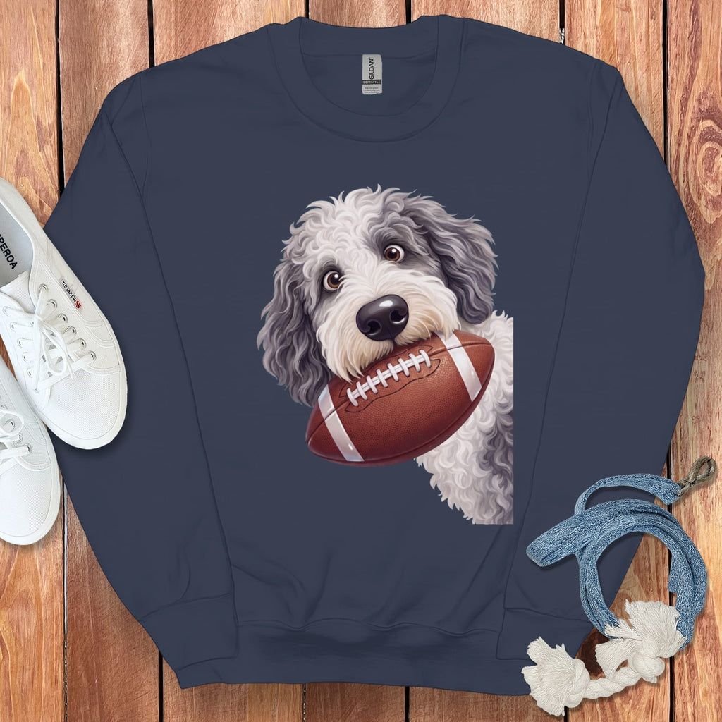 Sheepadoodle Football Sweatshirt in Navy / S by Puppy Jo