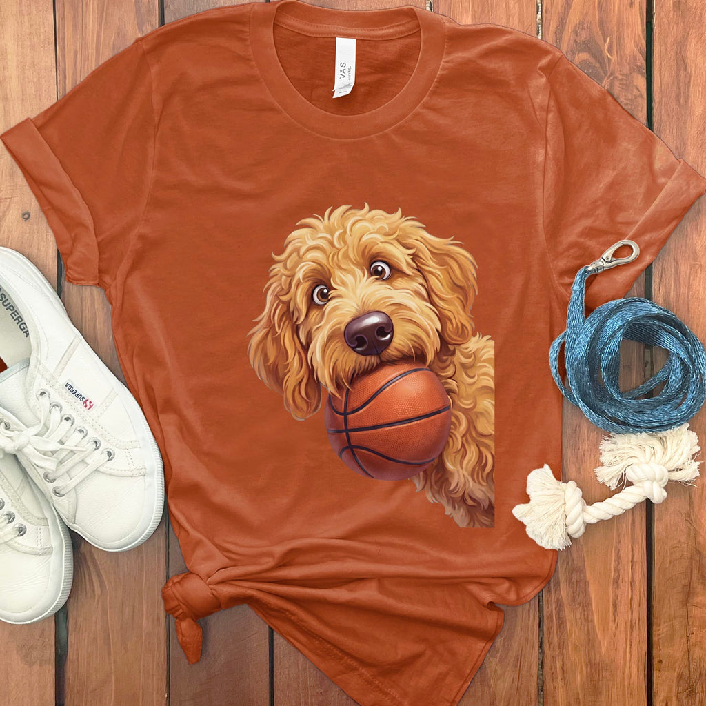 Golden Goldendoodle Basketball T-Shirt in Autumn / S by Puppy Jo