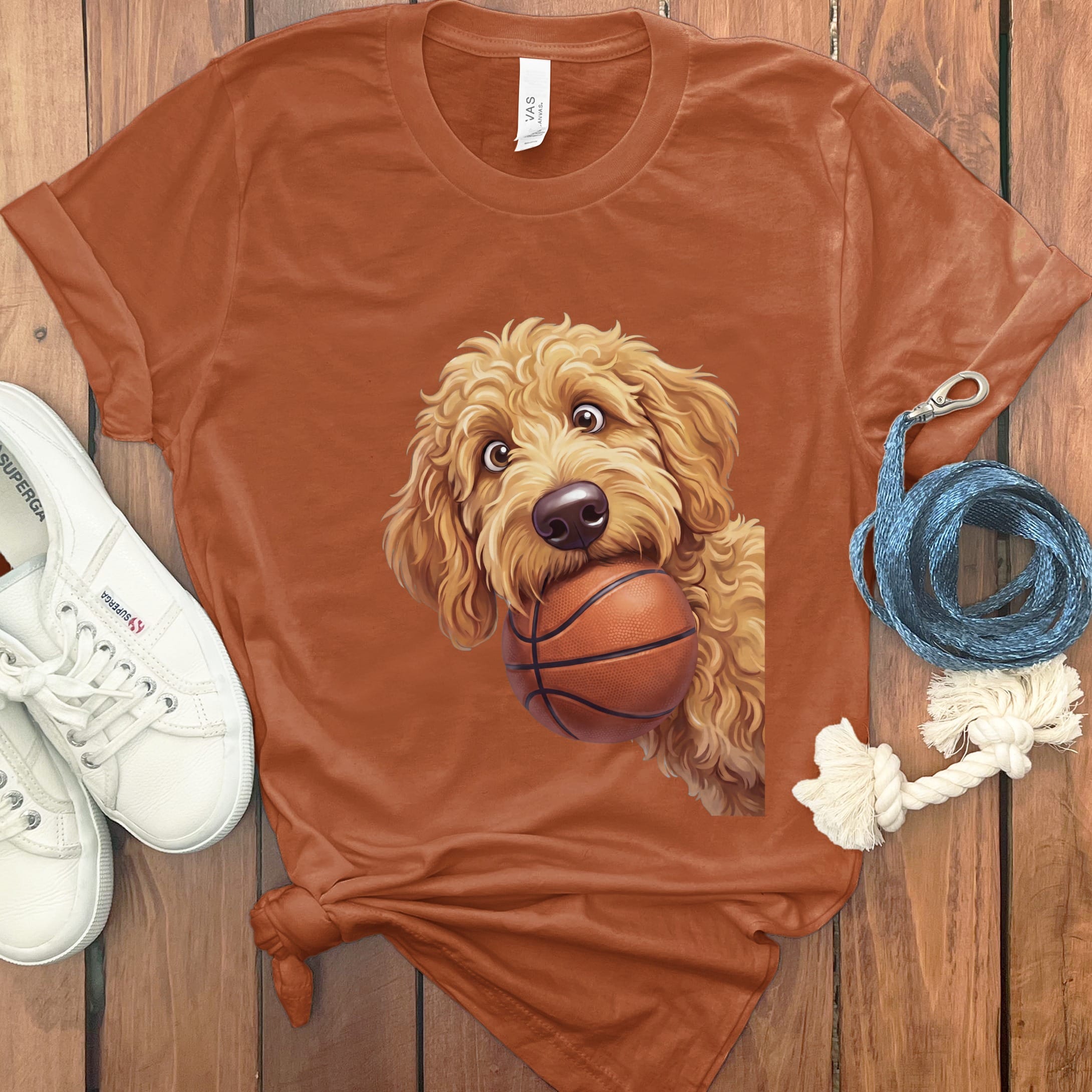 Golden Goldendoodle Basketball T-Shirt in Autumn / S by Puppy Jo