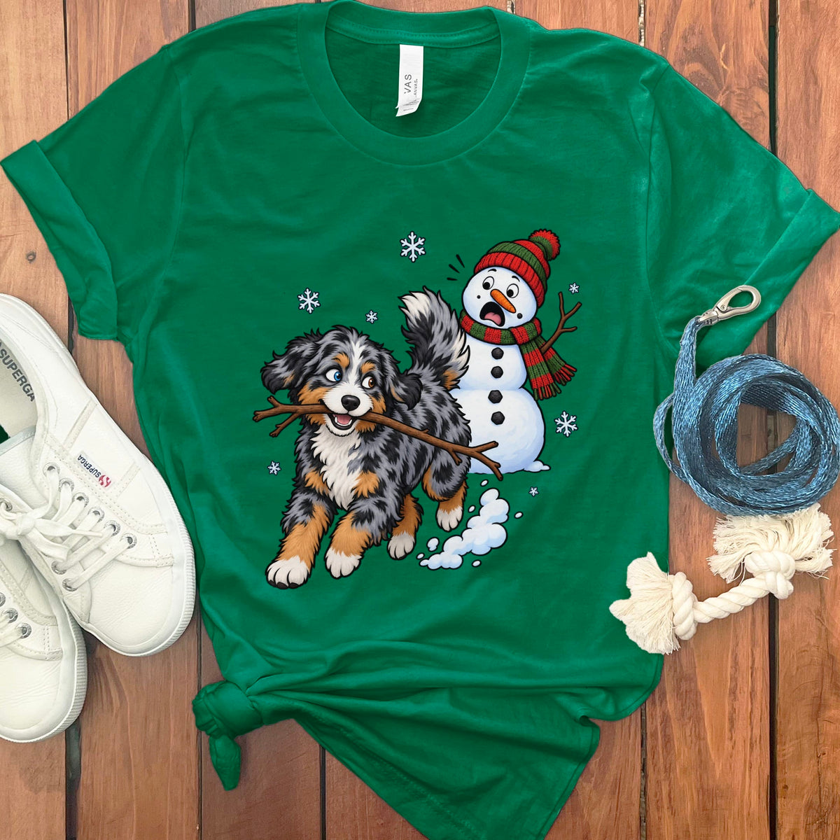 Aussiedoodle Snowman T-Shirt in Kelly / S by Puppy Jo