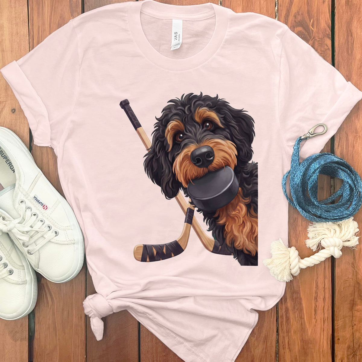 Phantom Goldendoodle Hockey T-Shirt in Soft Pink / S by Puppy Jo