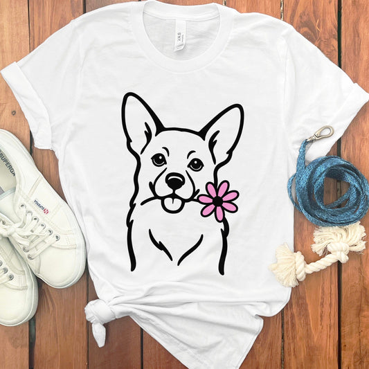 Cute Dog with Pink Flower Graphic T-shirt product type