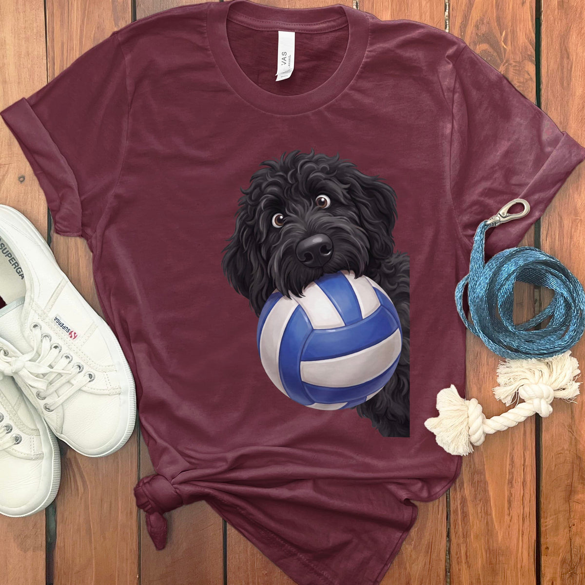 Black Goldendoodle Volleyball T-Shirt in Maroon / S by Puppy Jo