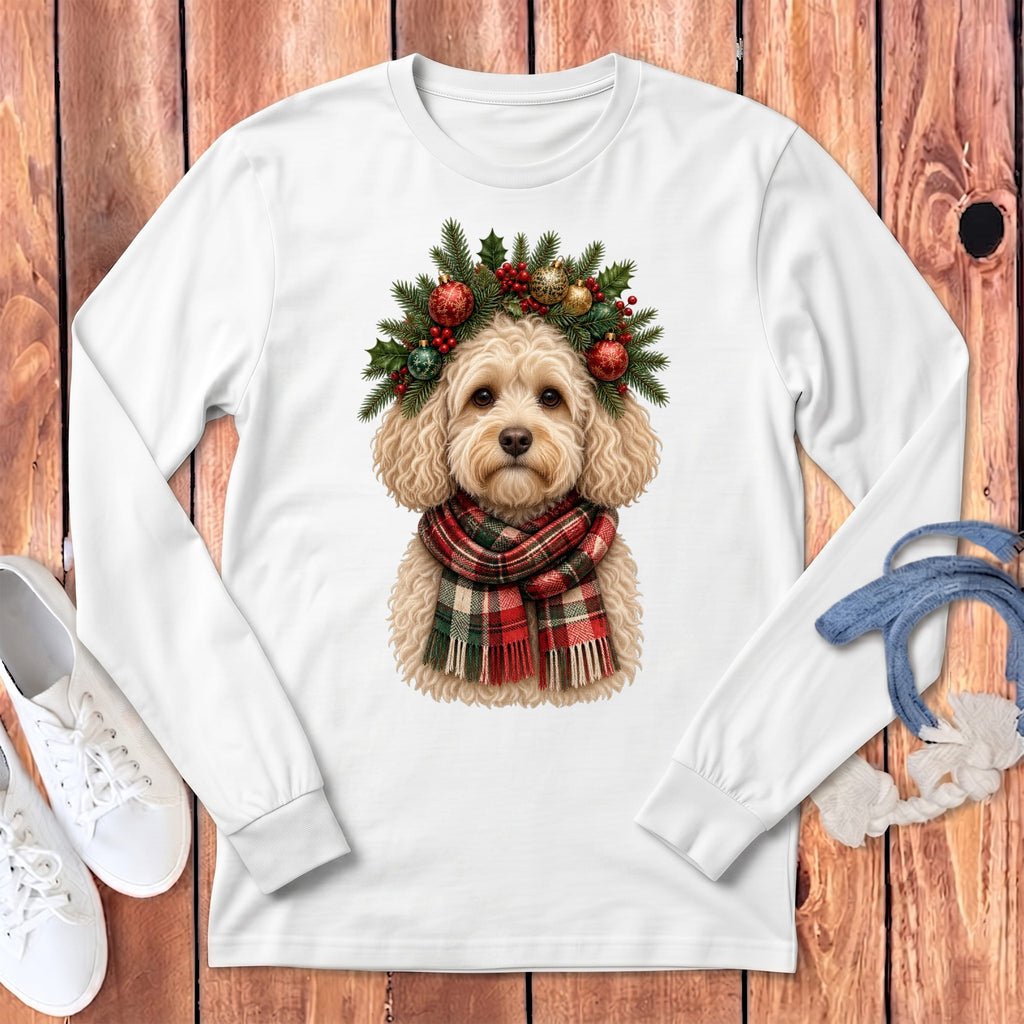Maltipoo Holiday Crown Long Sleeve T-Shirt in White / S by MyDesigns
