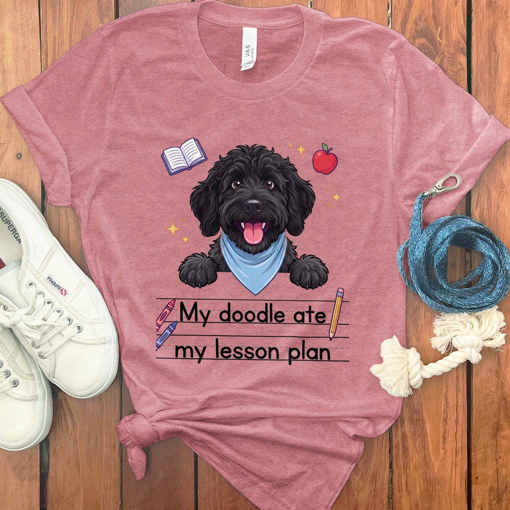 Black Goldendoodle Ate Lesson T-Shirt in Heather Mauve / S by Puppy Jo