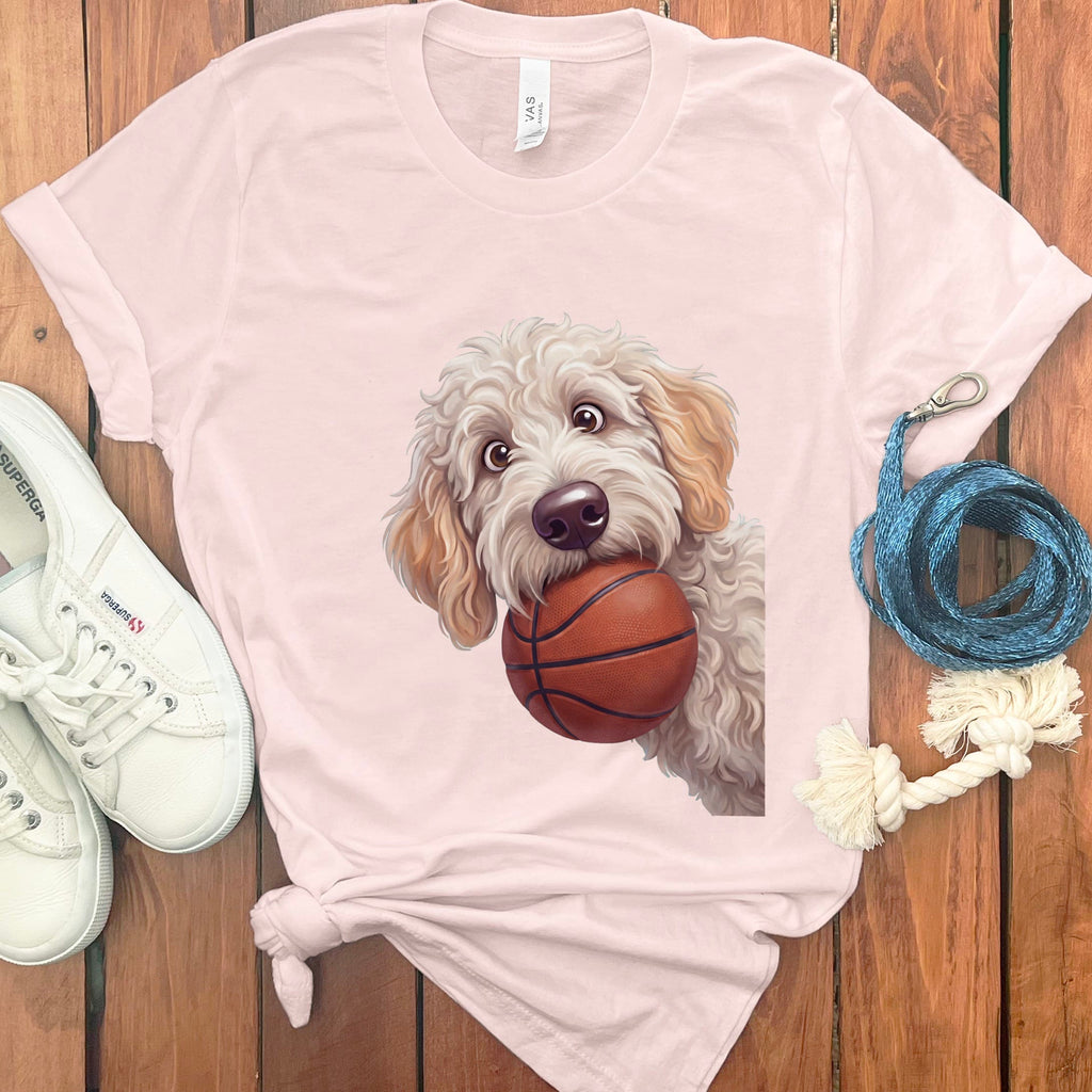 Maltipoo Basketball T-Shirt in Soft Pink / S by Puppy Jo