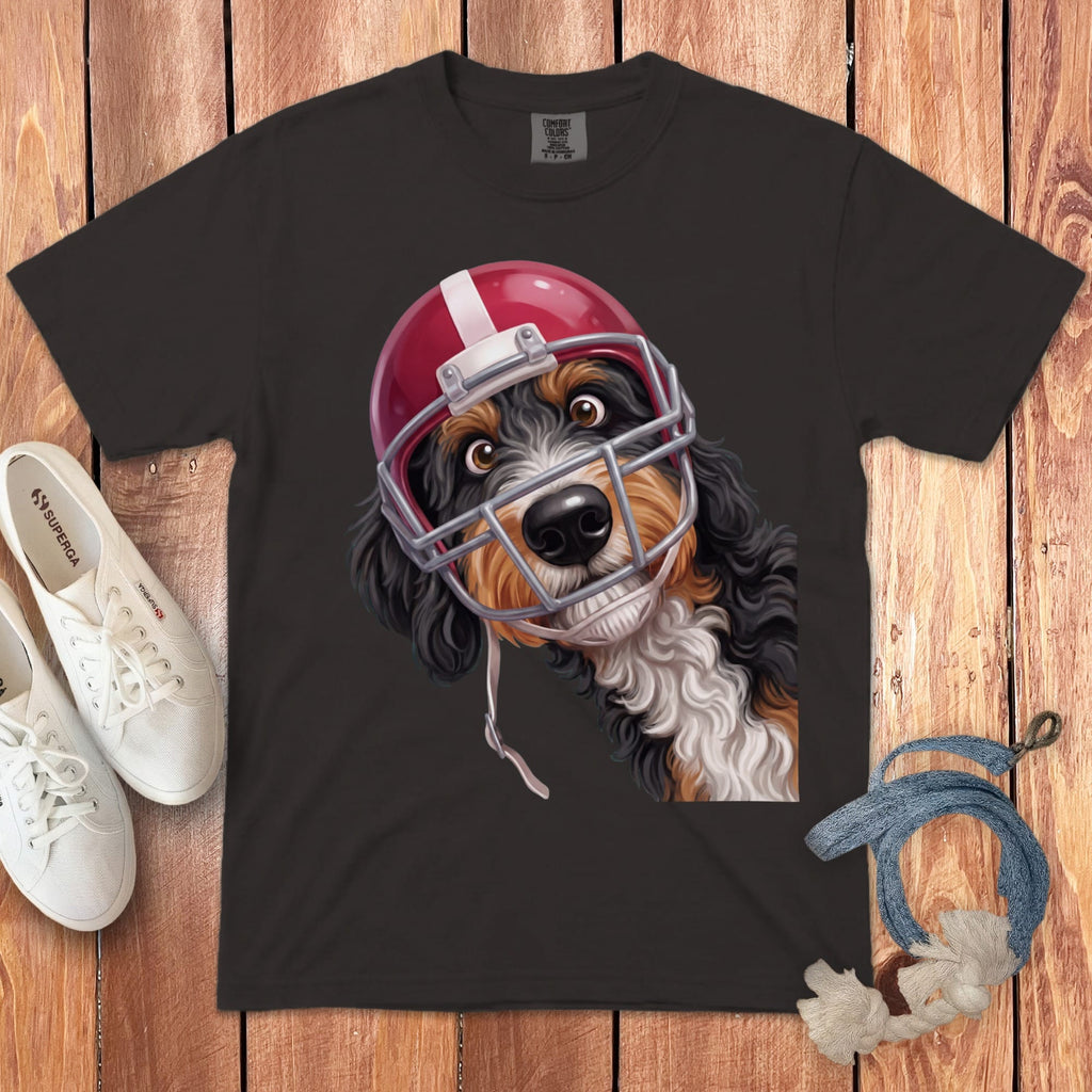 Bernedoodle Football Helmet Signature T-Shirt in Graphite / S by Puppy Jo