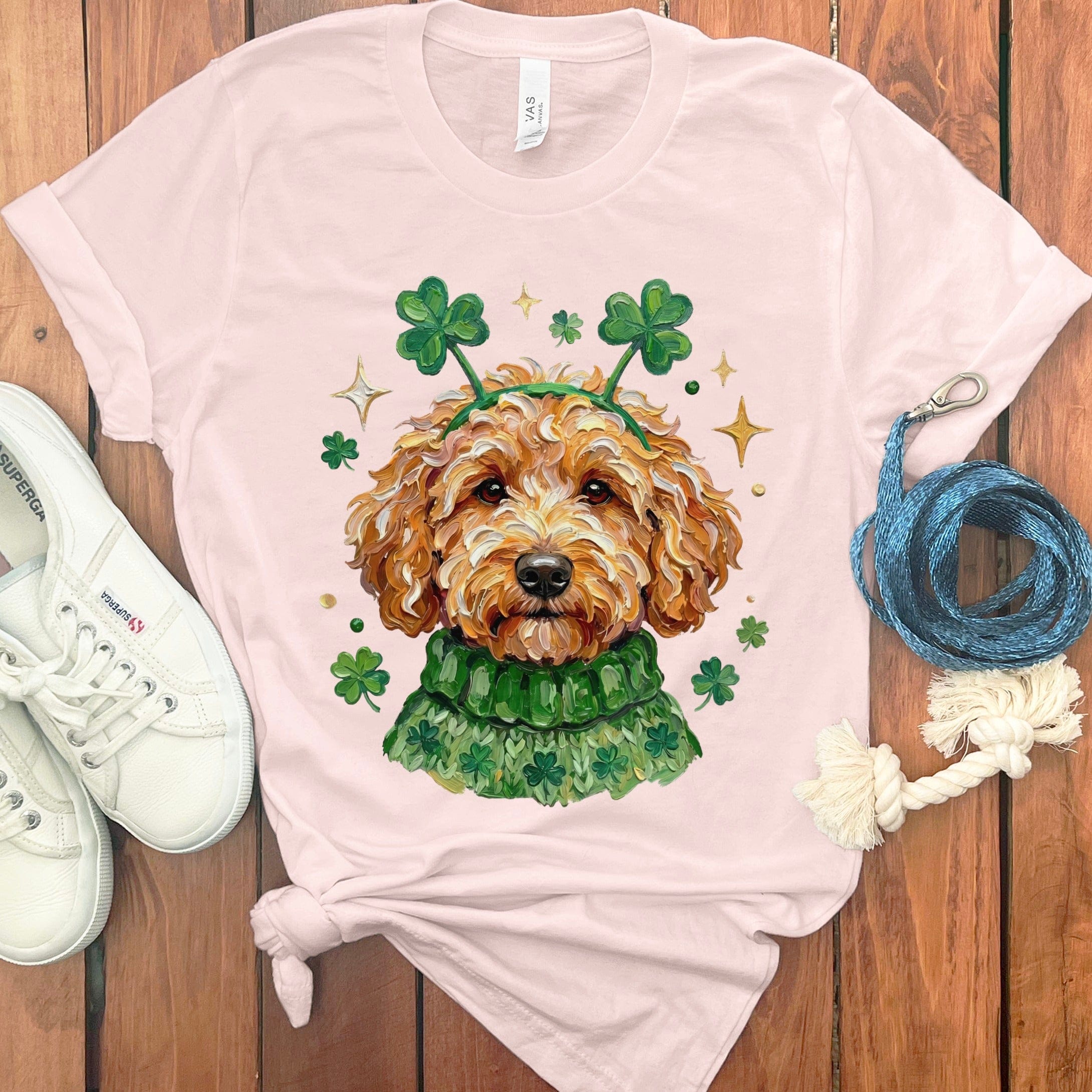 Cute Dog with Shamrocks Graphic Tee St Patrick's Day