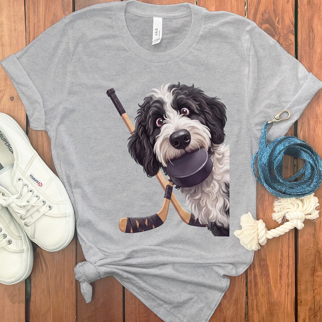 Sheepadoodle Hockey T-Shirt in Athletic Heather / S by Puppy Jo