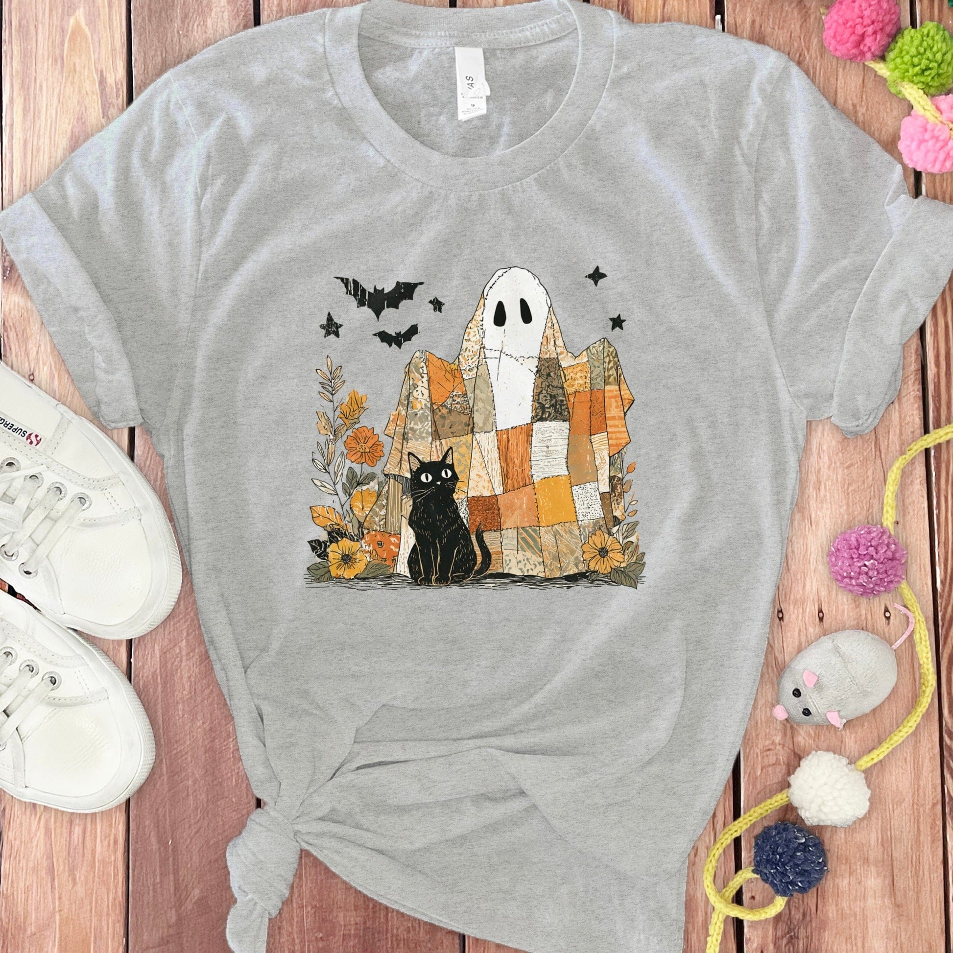 Spooky Ghost and Cat Halloween Graphic T-Shirt product
