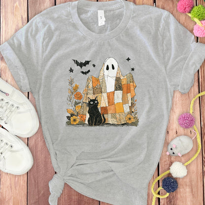 Spooky Ghost and Cat Halloween Graphic T-Shirt product