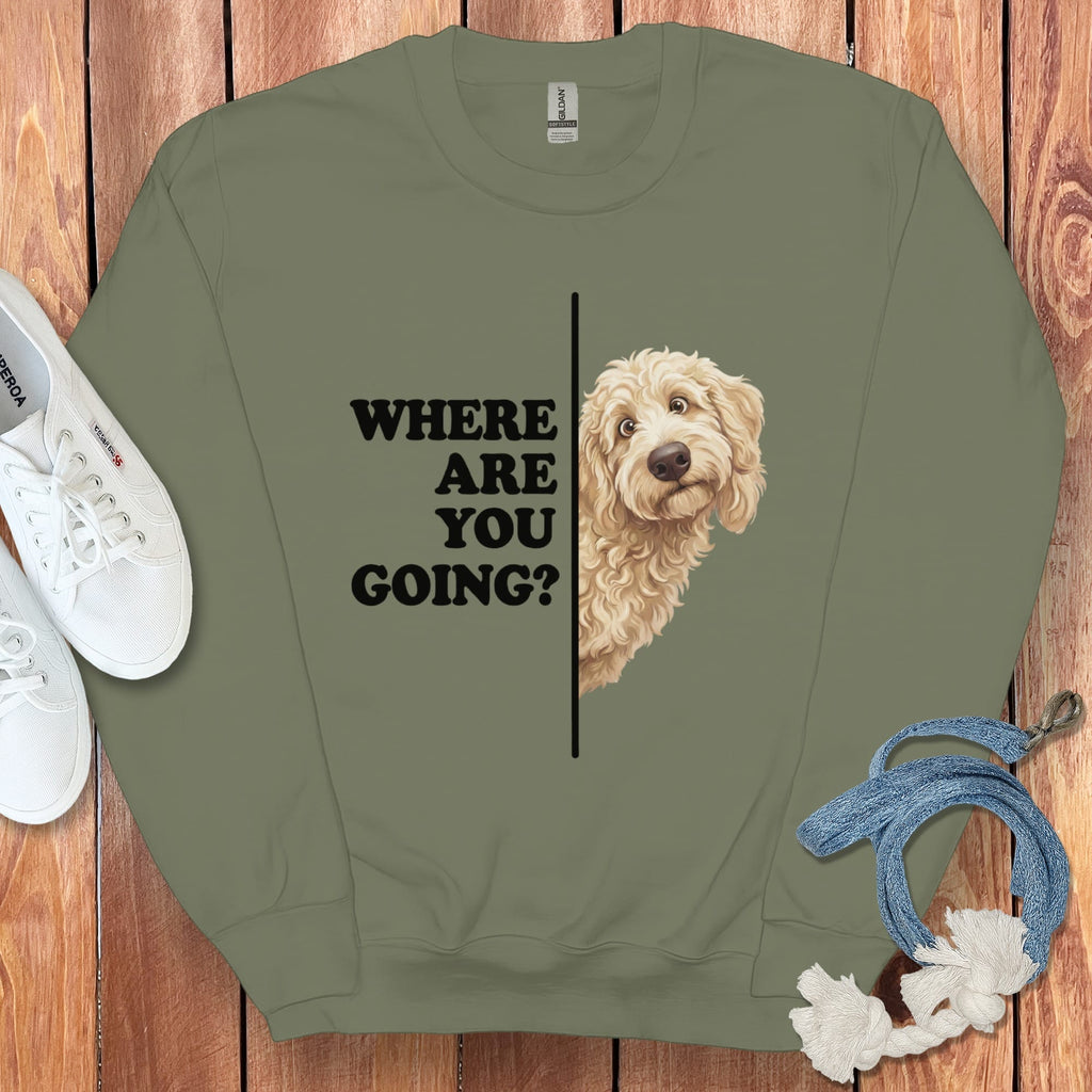 Where Going Cream Goldendoodle Sweatshirt in Military Green / S by Puppy Jo