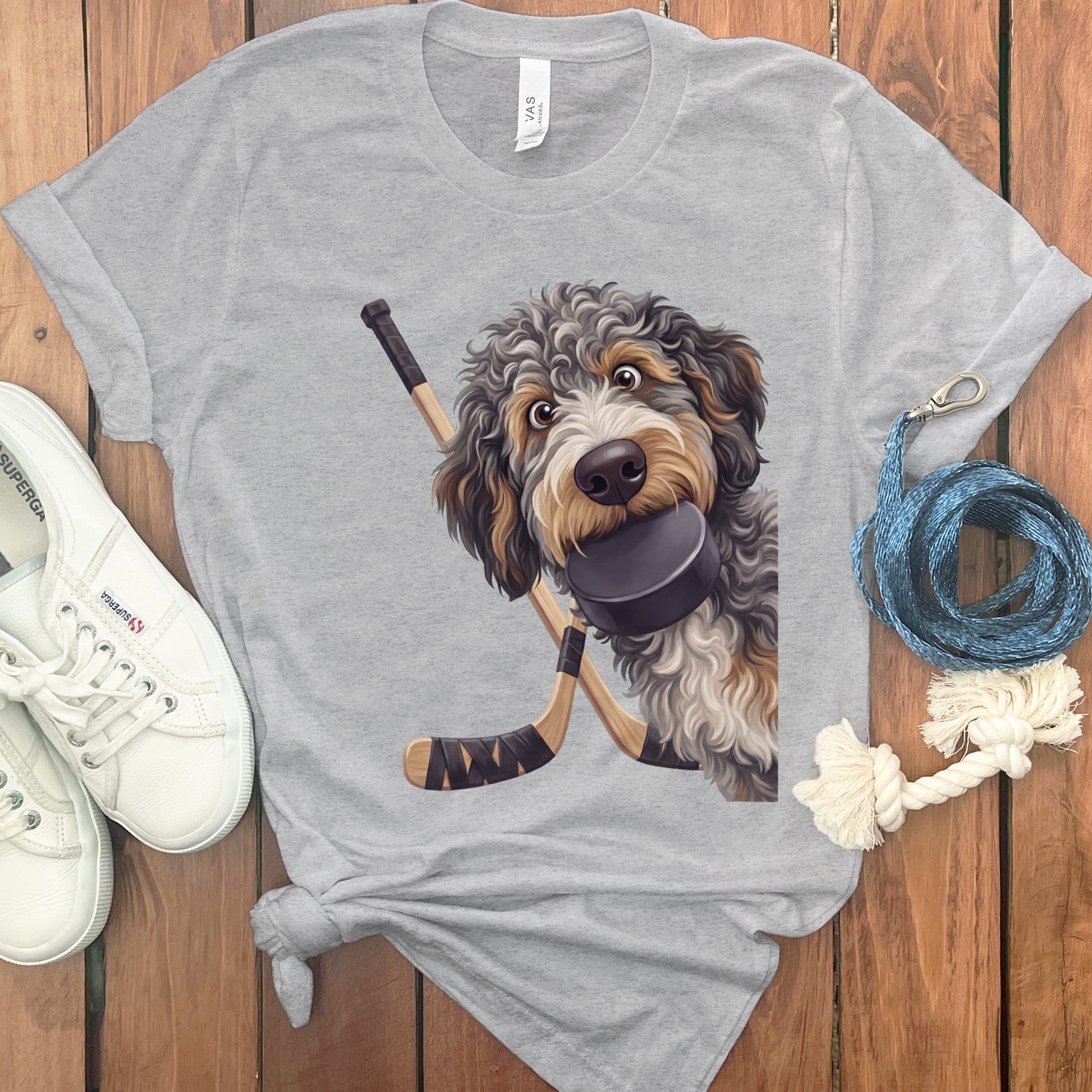 Aussiedoodle Hockey T-Shirt in Athletic Heather / S by Puppy Jo