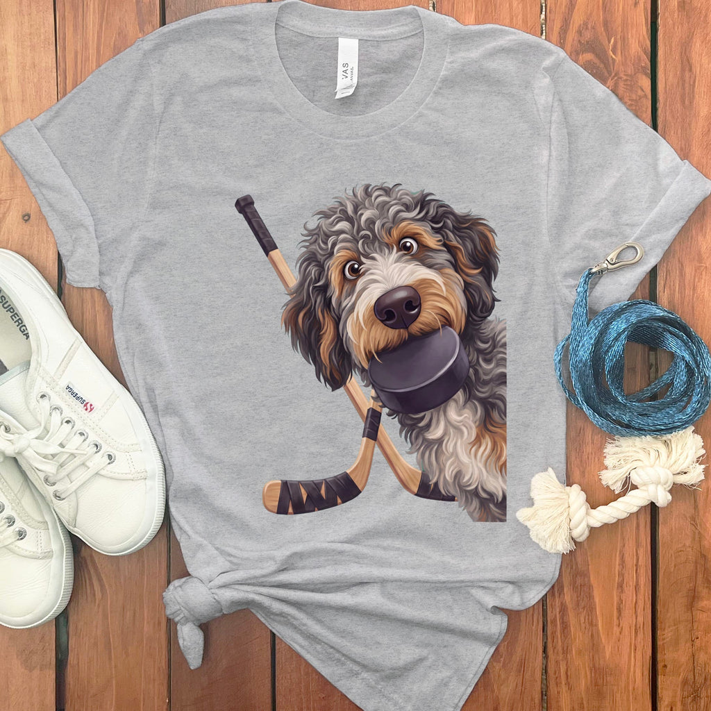 Aussiedoodle Hockey T-Shirt in Athletic Heather / S by Puppy Jo