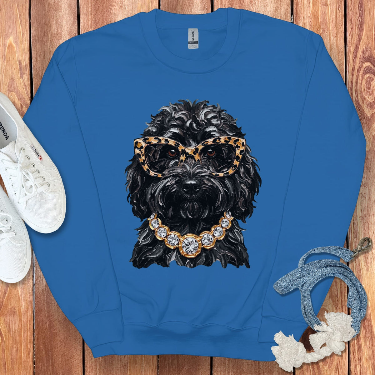Black Goldendoodle Glam Sweatshirt in Royal / S by Puppy Jo