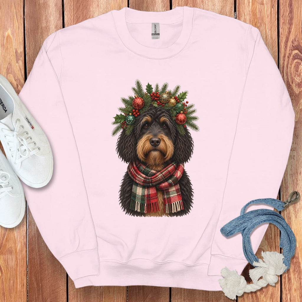 Phantom Goldendoodle Holiday Crown Sweatshirt in Light Pink / S by Puppy Jo