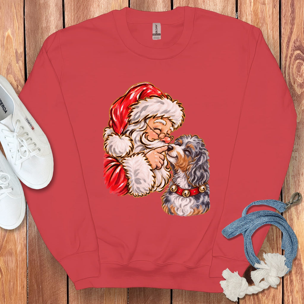 Aussiedoodle Santa Kiss Sweatshirt in Red / S by Puppy Jo
