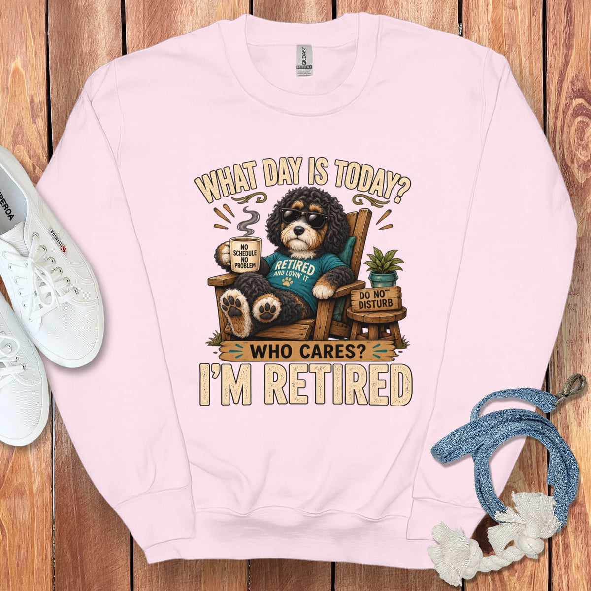 I'm Retired Bernedoodle Sweatshirt in Light Pink / S by Puppy Jo