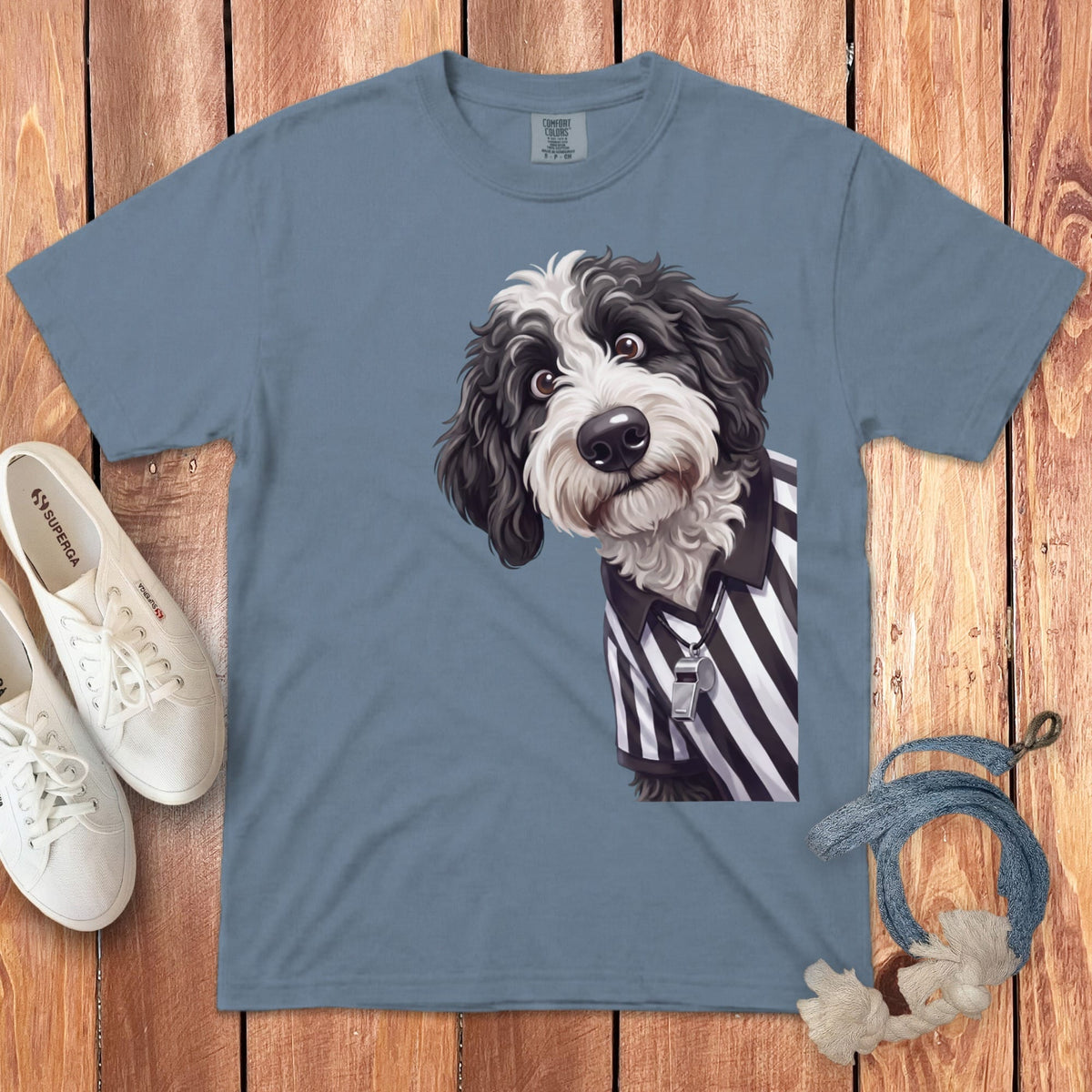 Sheepadoodle Football Referee Signature T-Shirt in Blue Jean / S by Puppy Jo