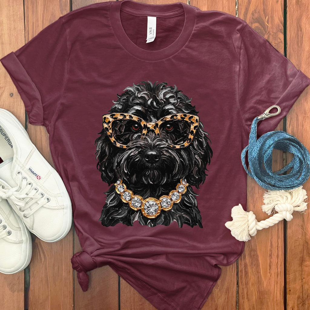 Black Goldendoodle Glam T-Shirt in Maroon / S by Puppy Jo