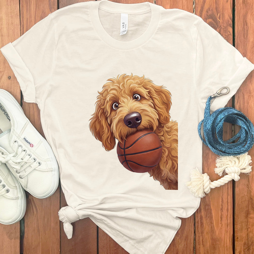 Apricot Goldendoodle Basketball T-Shirt in Natural / S by Puppy Jo