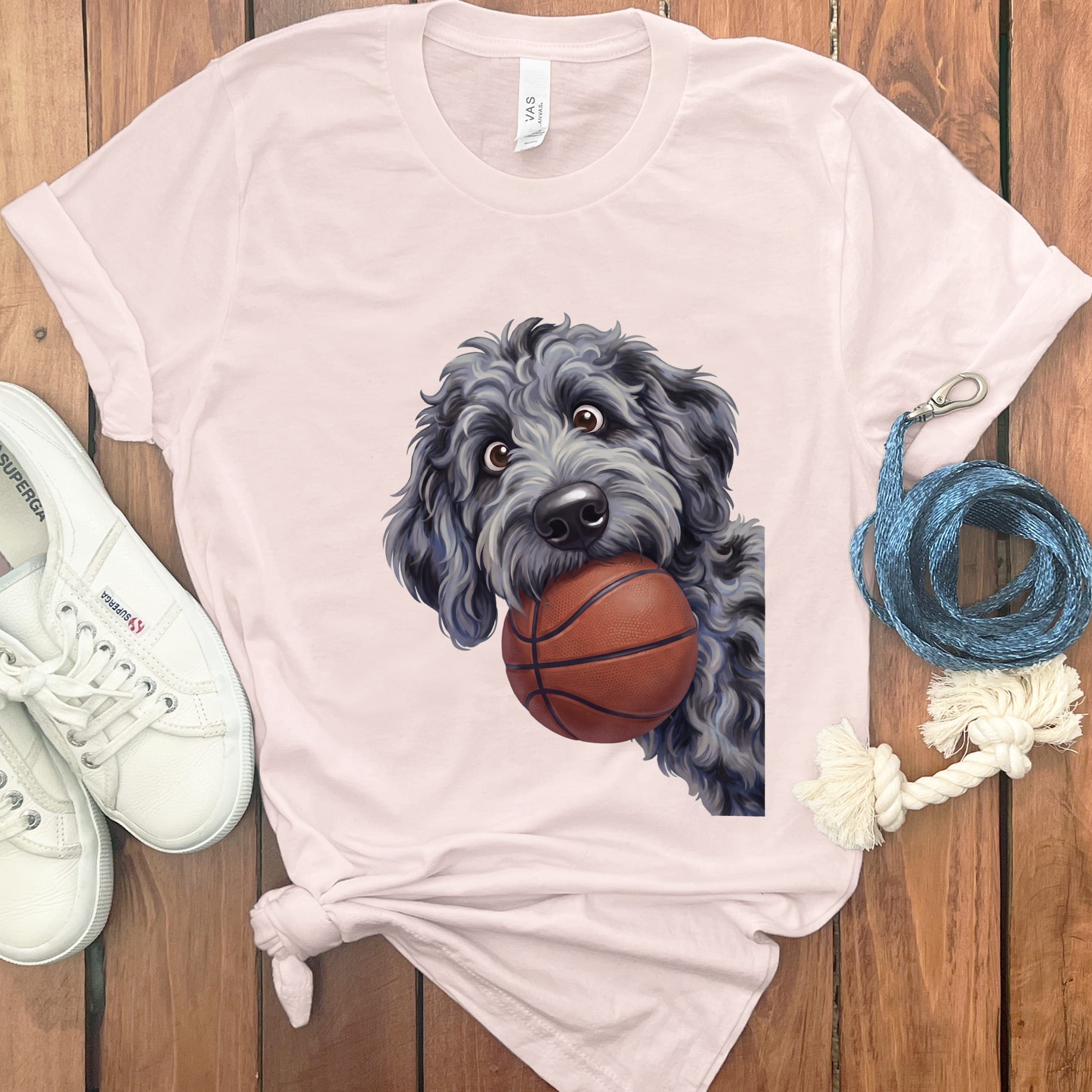 Merle Goldendoodle Basketball T-Shirt in Soft Pink / S by Puppy Jo
