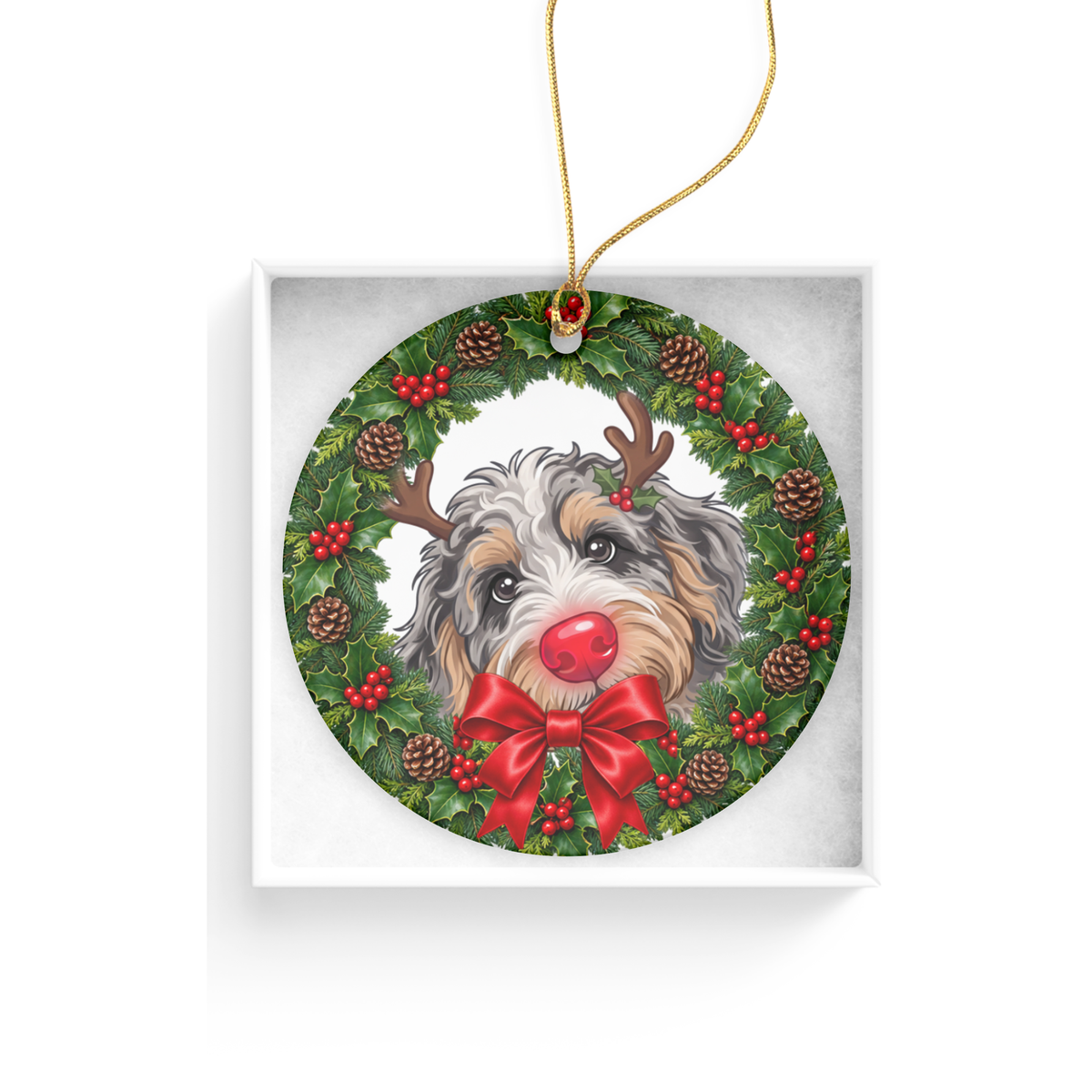Peeking Rudolph Aussiedoodle Ornament