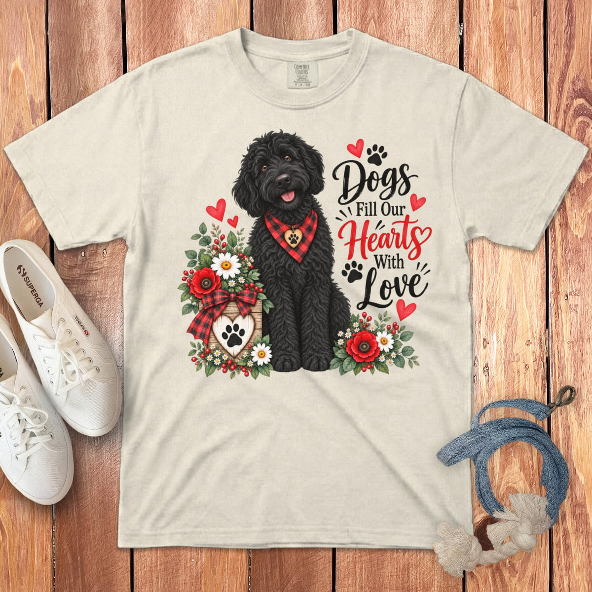 Black Goldendoodle Hearts Love Signature T-Shirt
