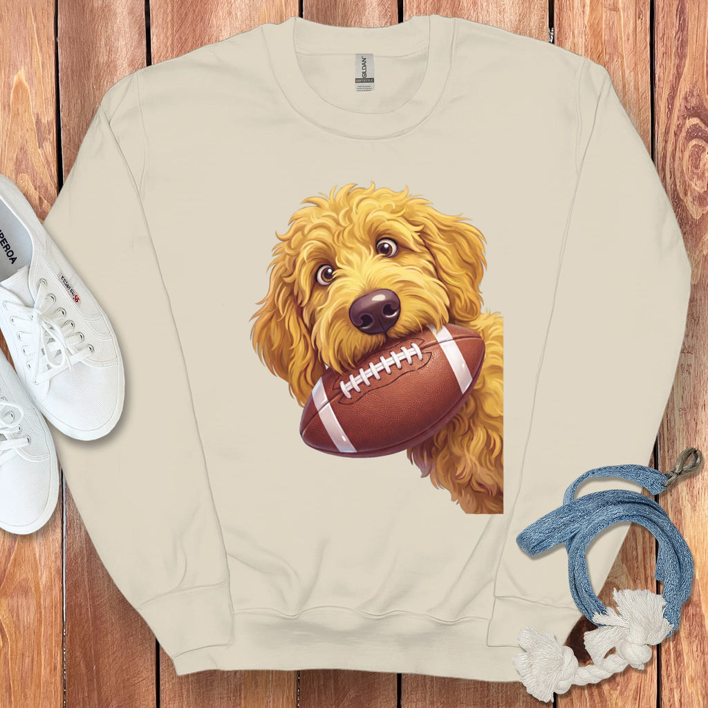 Golden Goldendoodle Football Sweatshirt in Sand / S by Puppy Jo
