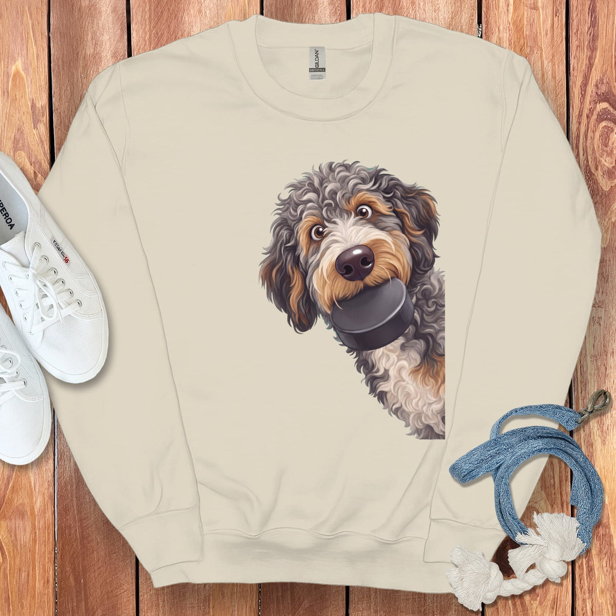 Aussiedoodle Hockey Puck Sweatshirt in Sand / S by Puppy Jo