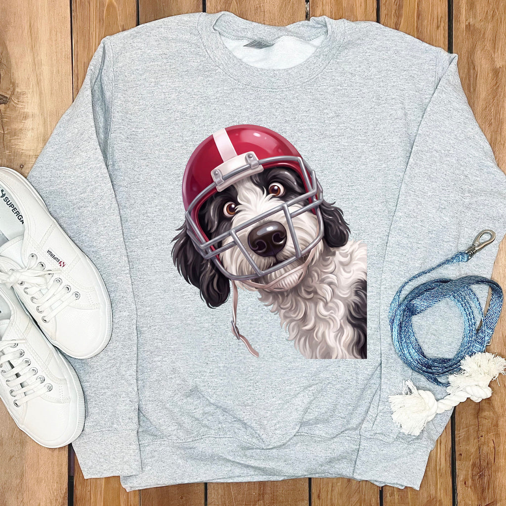 Sheepadoodle Football Helmet Sweatshirt in Sport Grey / S by Puppy Jo