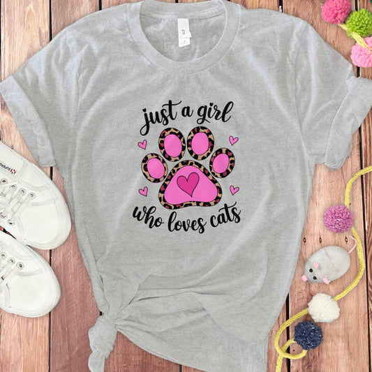 Just a Girl Who Loves Cats Pink Paw Print T-Shirt product