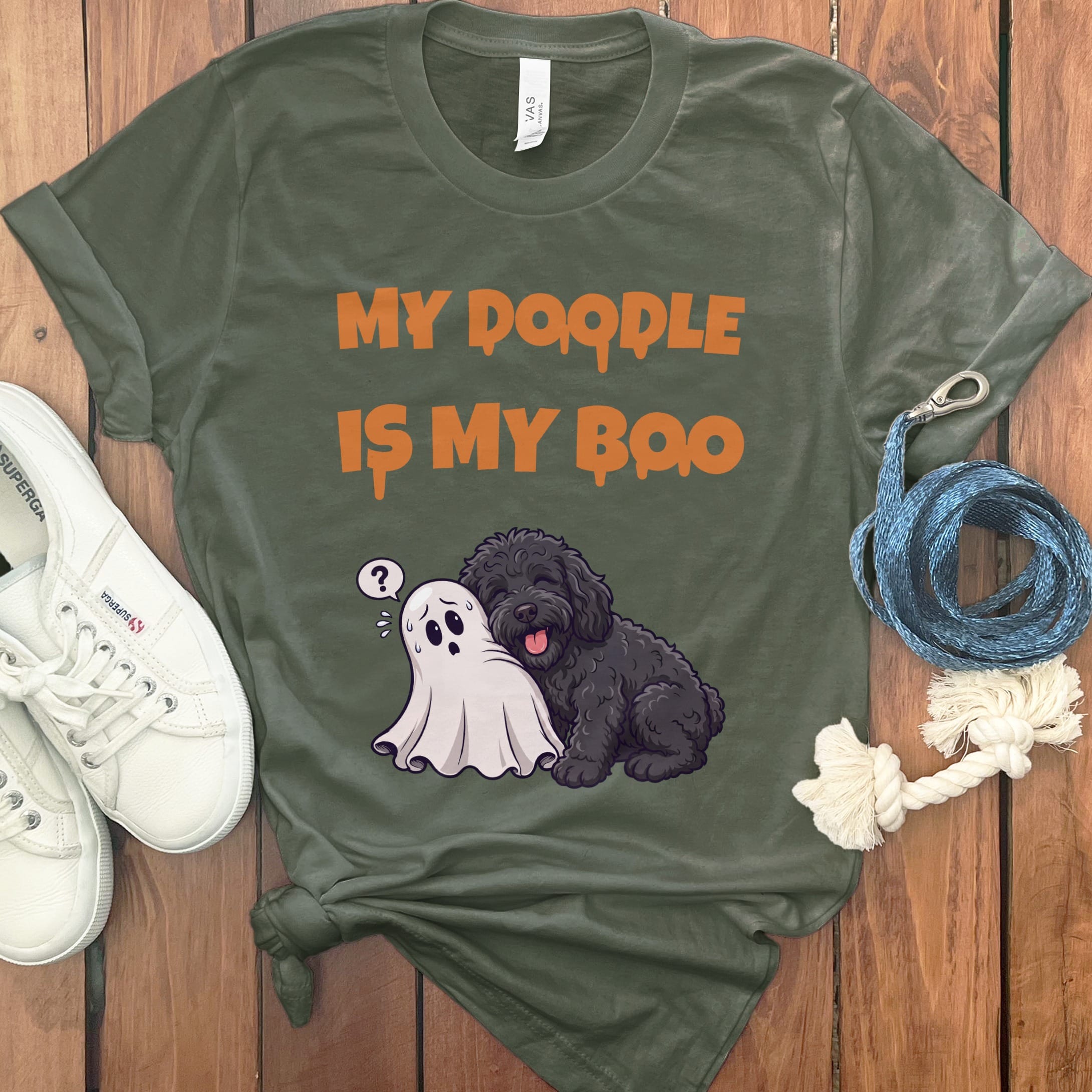 Black Goldendoodle My Boo T-Shirt in Military Green / S by Puppy Jo