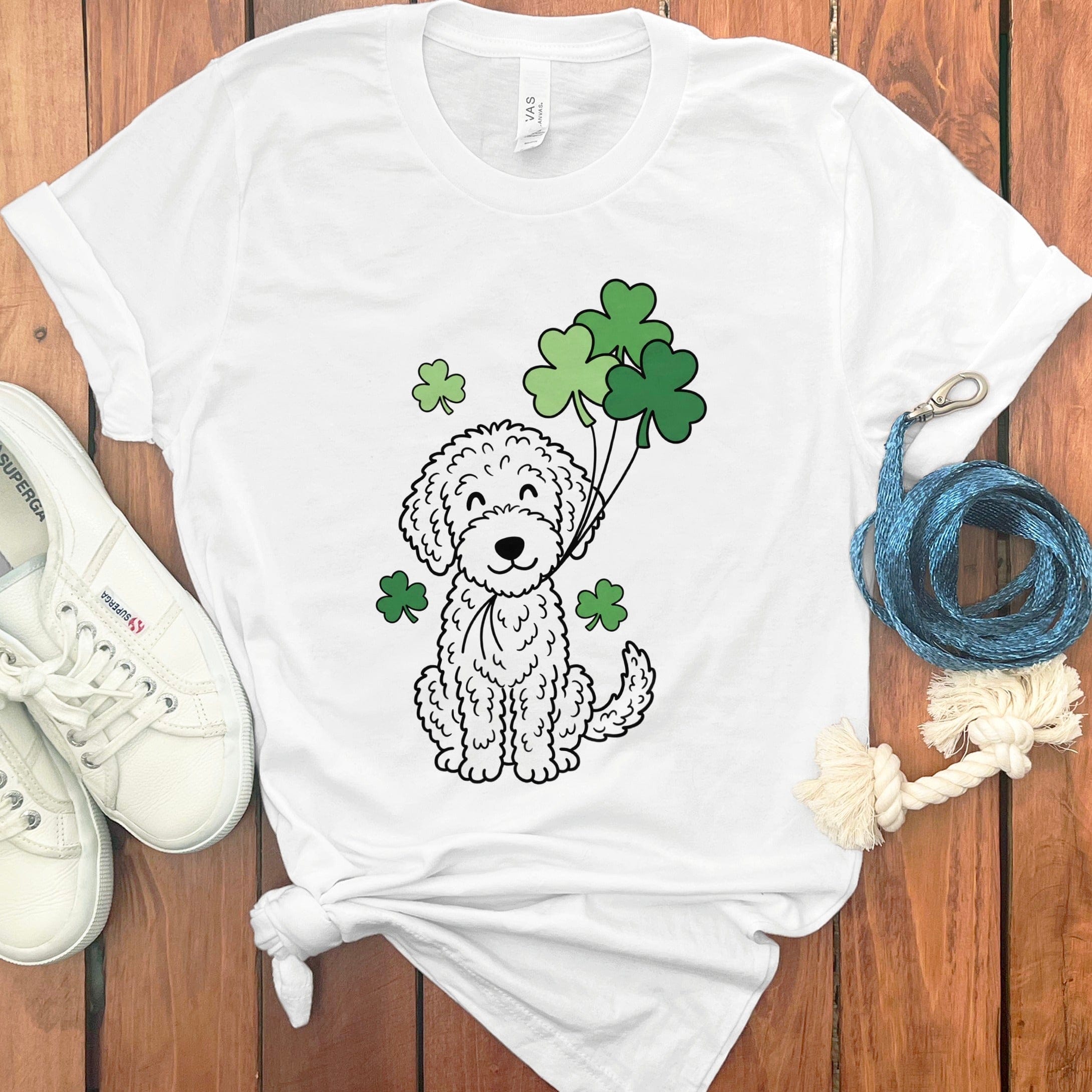 Cute Dog with Shamrock Balloons White T-Shirt