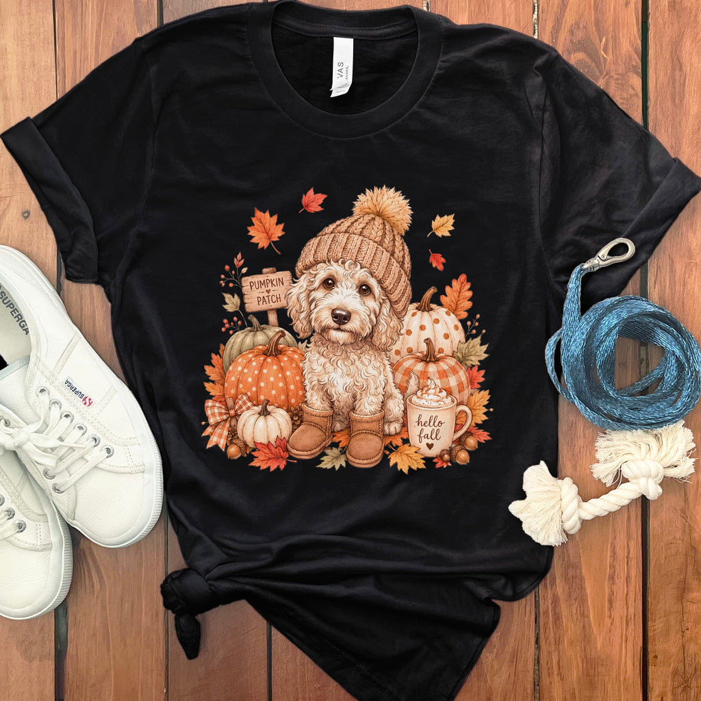 Maltipoo Pumpkin Patch T-Shirt in Black / S by Puppy Jo