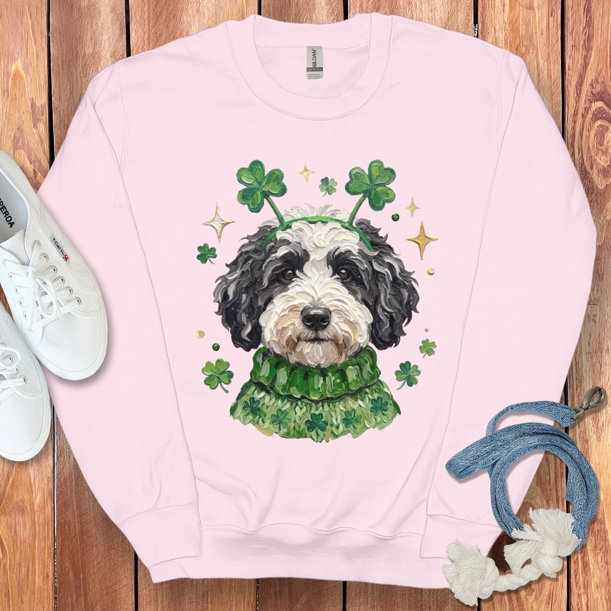 St Patrick's Day Dog with Clover Accessories Sweatshirt