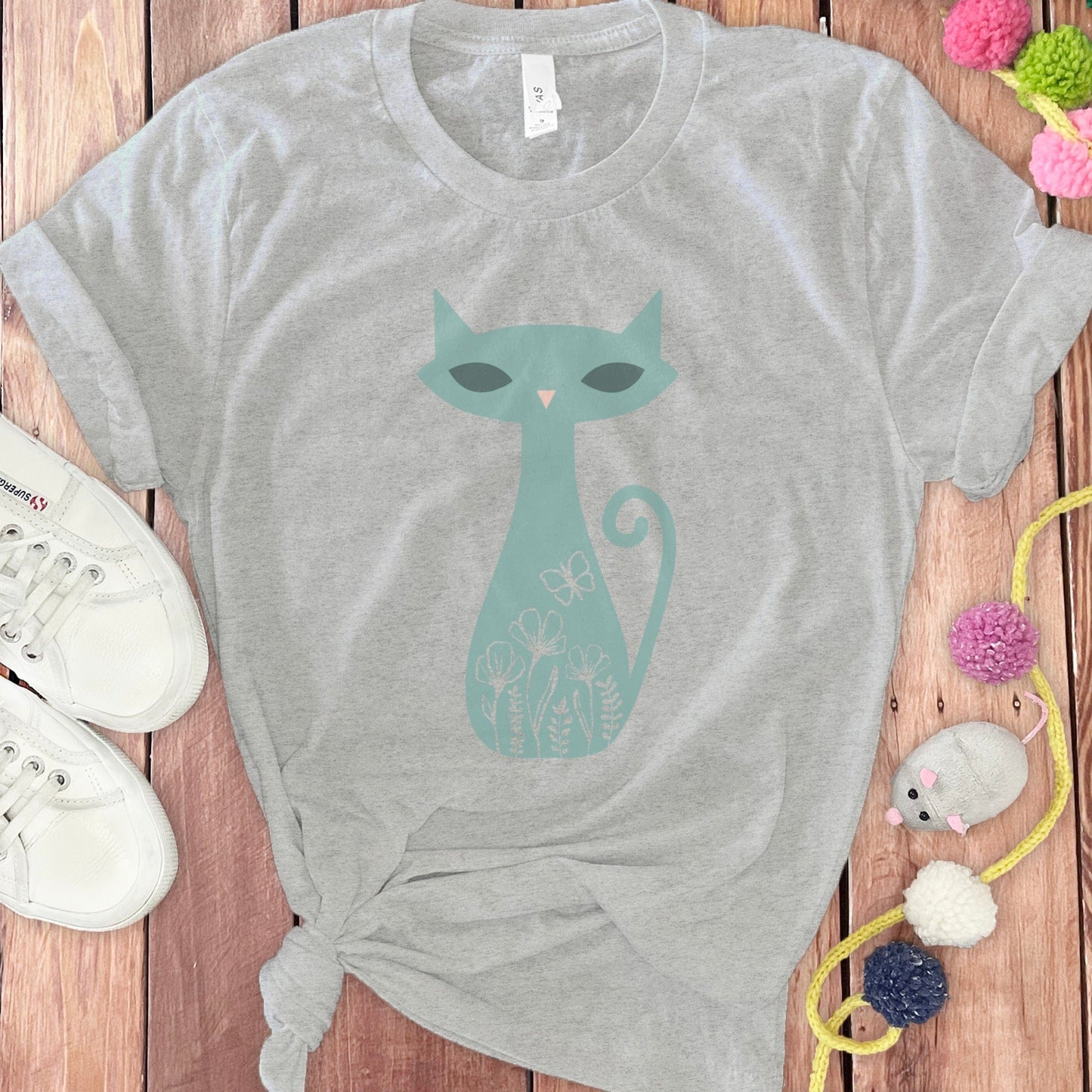Whimsical Cat Themed Gray Graphic Tee Shirt Product Type