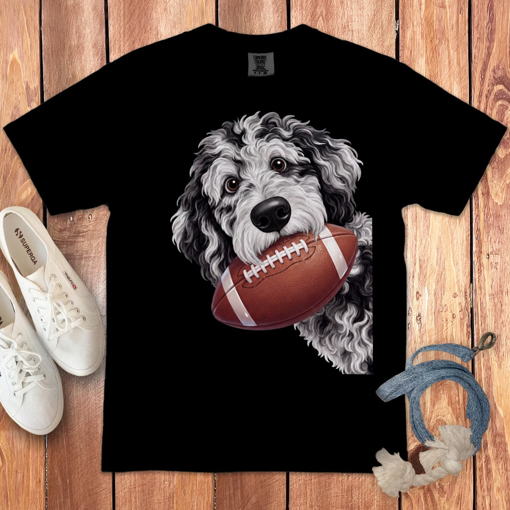 Merle Goldendoodle Football Signature T-Shirt in Black / S by Puppy Jo