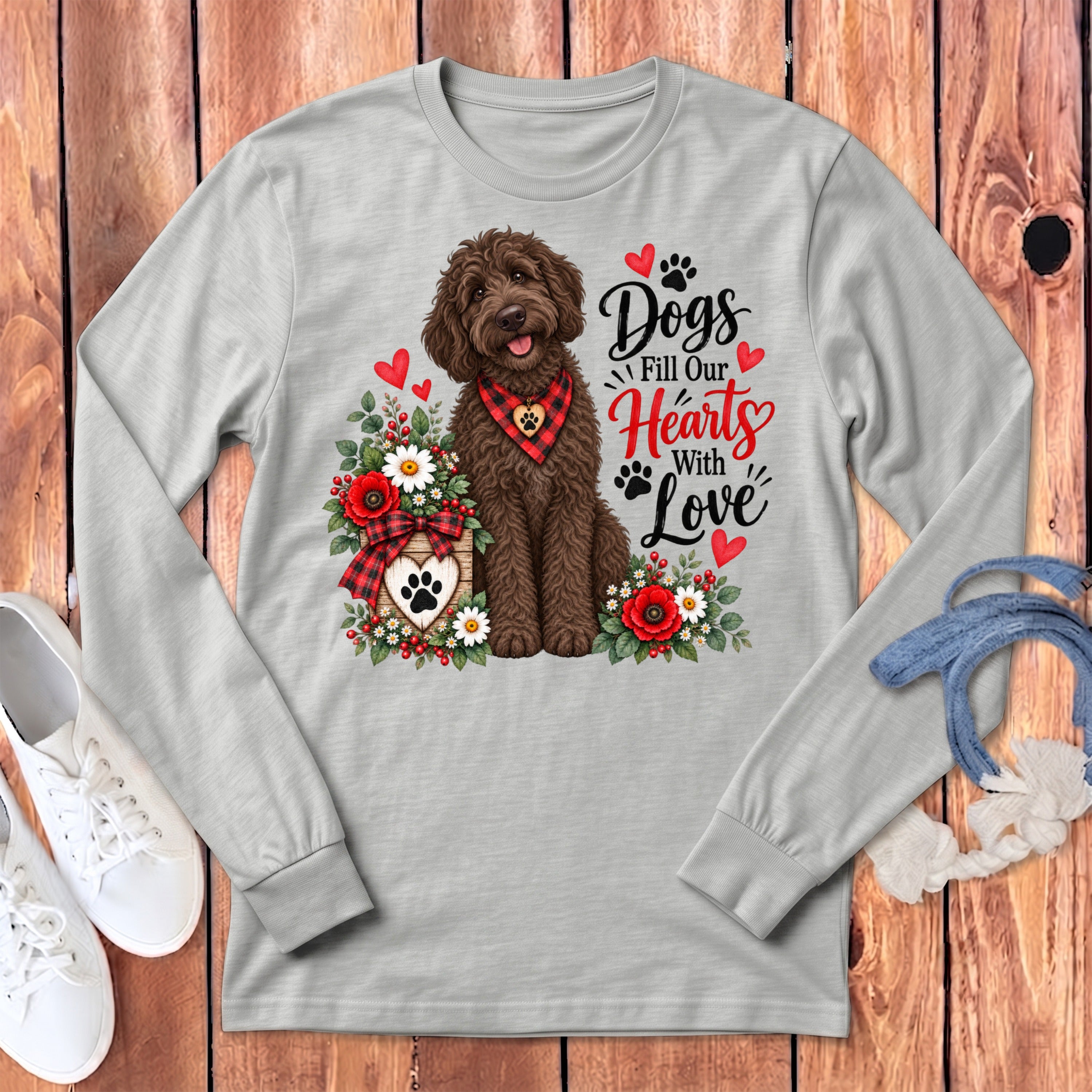 Chocolate Goldendoodle Hearts Love Long Sleeve T-Shirt