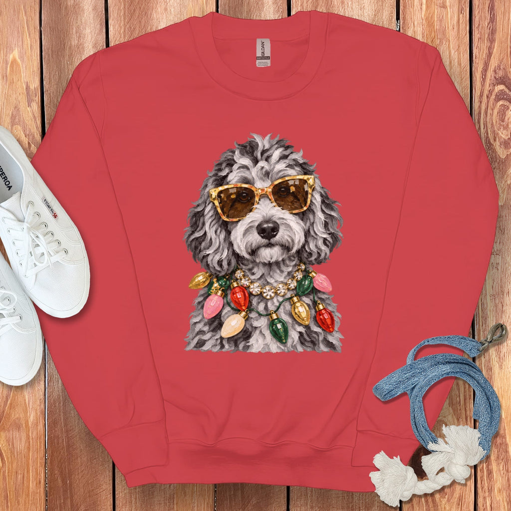Merle Goldendoodle Christmas Glam Sweatshirt in Red / S by Puppy Jo