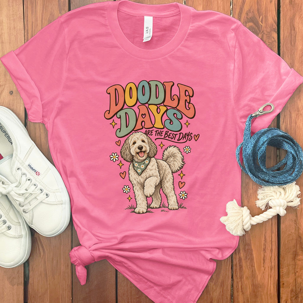 Pink t-shirt with "Doodle Days Are the Best Days" and a doodle dog graphic.