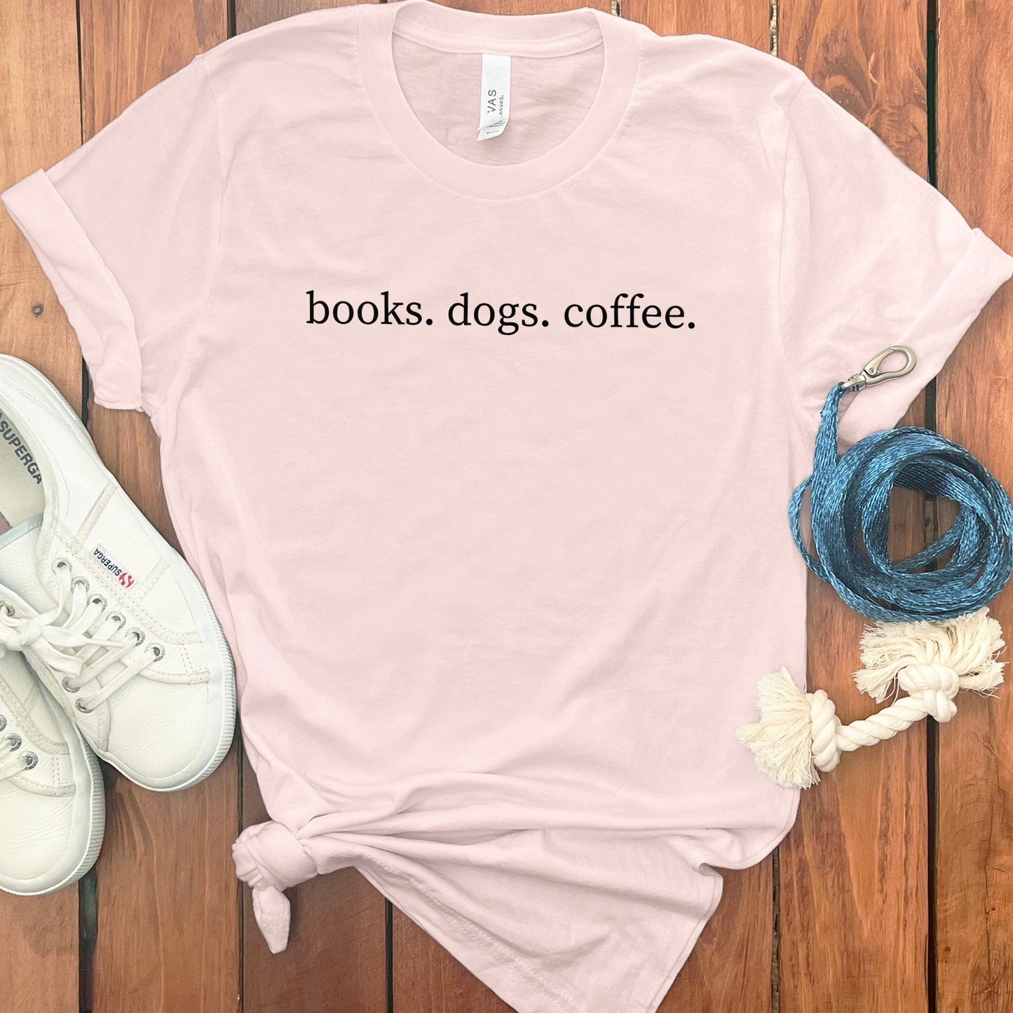 books dogs coffee graphic t-shirt product type
