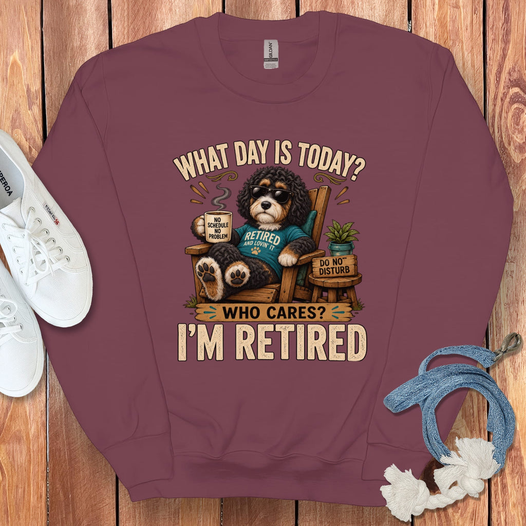 I'm Retired Bernedoodle Sweatshirt in Maroon / S by Puppy Jo