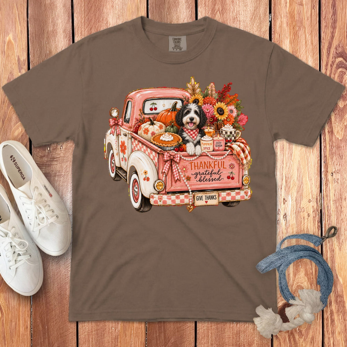 Sheepadoodle Fall Truck Signature T-Shirt in Espresso / S by Puppy Jo
