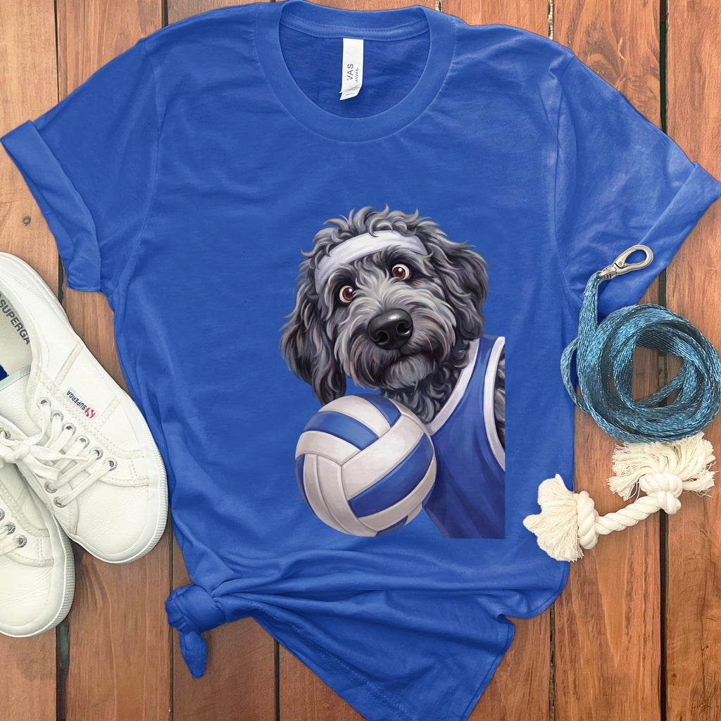 Merle Goldendoodle Volleyball Player T-Shirt in True Royal / S by Puppy Jo