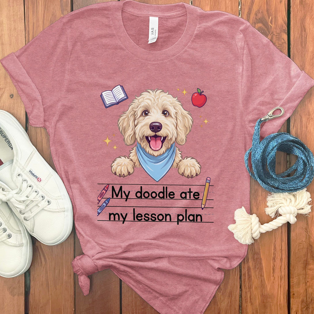 Cream Goldendoodle Ate Lesson T-Shirt in Heather Mauve / S by Puppy Jo